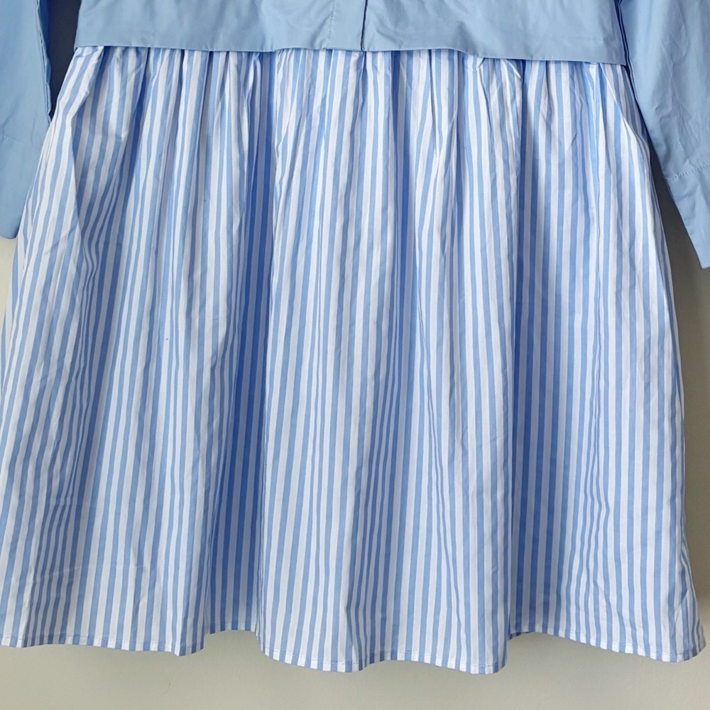 English Factory Contrast Powder Blue Striped Shirt Dress Small Coastal Summer - Picture 4 of 10